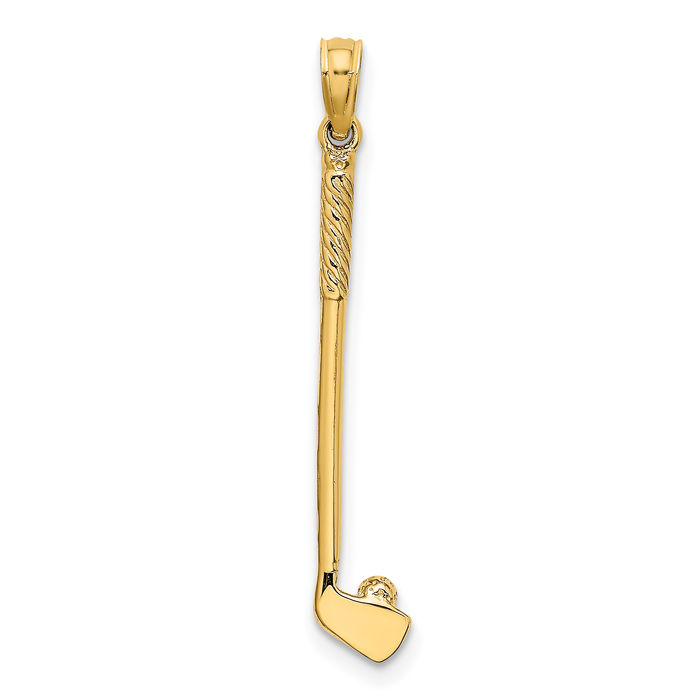 10K Solid Yellow Gold Single Golf Club Ball Necklace Charm Sports Pendant