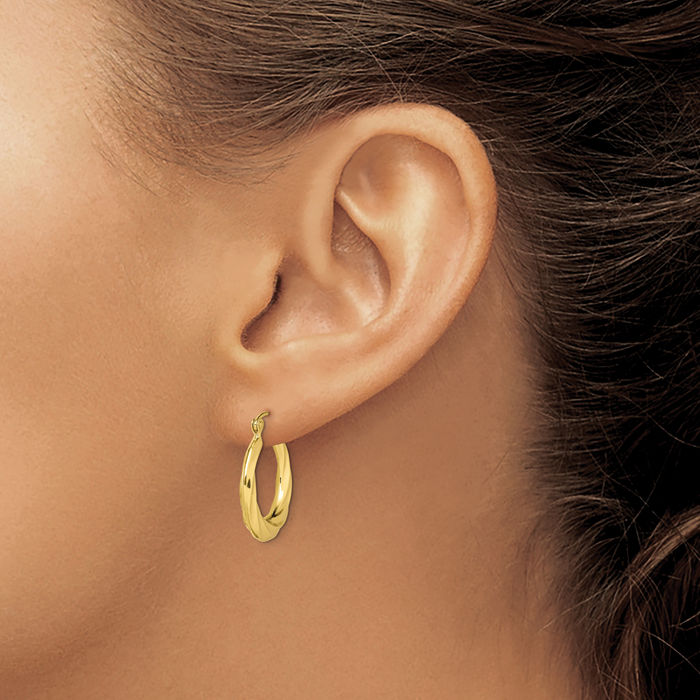 10K Solid Yellow Gold Round Medium Hoop Earrings