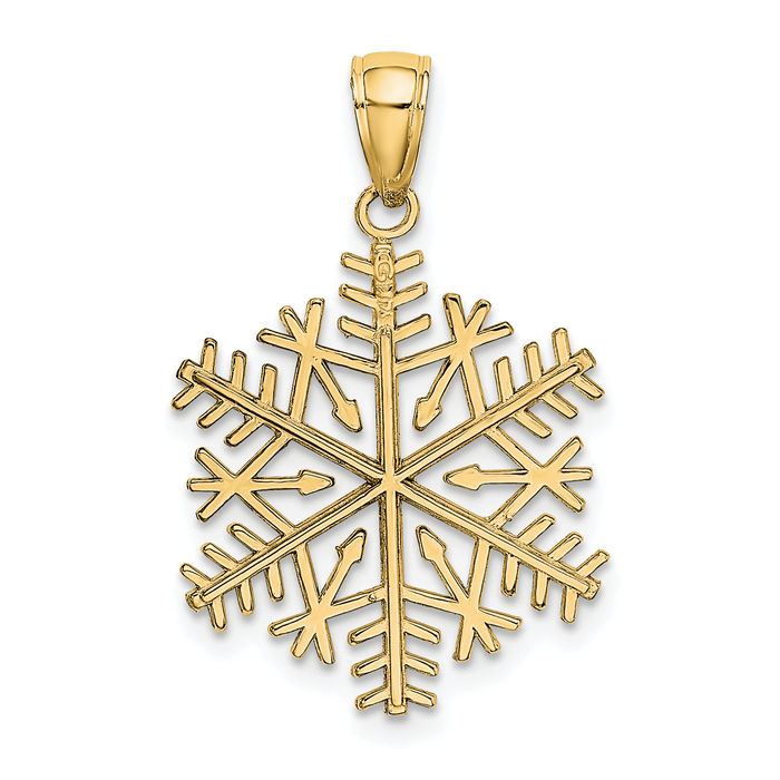 10K Solid Yellow Gold Snowflake Necklace Chain Pendant Charm