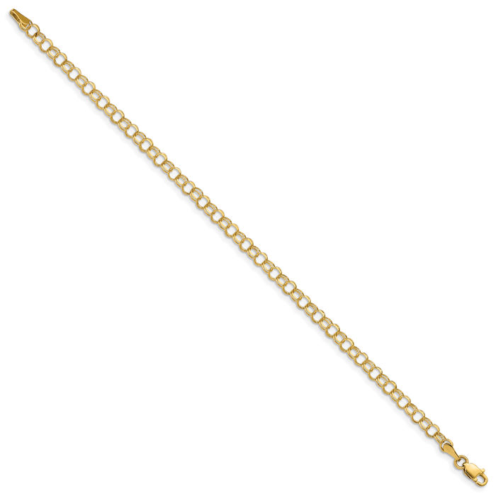 10K Solid Yellow Gold Double Link Chain Charm Bracelet