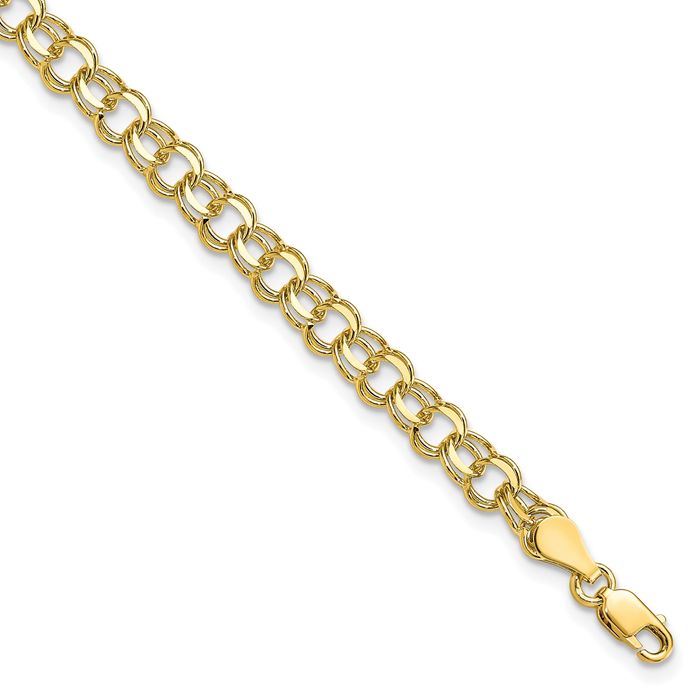 10K Solid Yellow Gold Double Link Chain Charm Bracelet