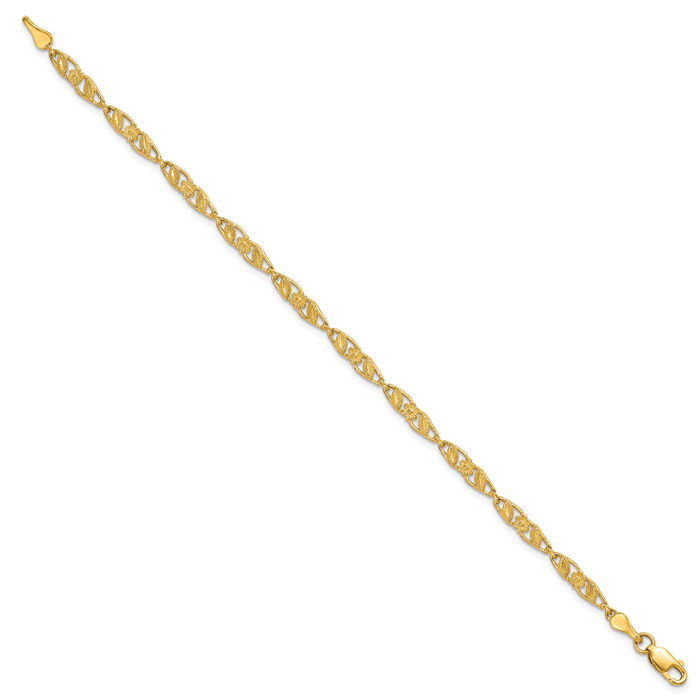 10K Solid Yellow Gold Flower Leaf Chain Charm Bracelet