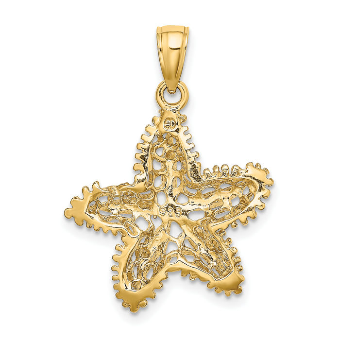 10K Solid Yellow Gold Starfish Antique Filigree Necklace Chain Pendant Charm