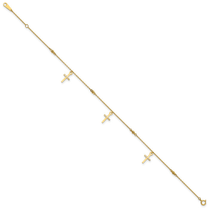 10K Solid Yellow Gold Holy Cross Anklet Religious Summer Beach Foot Ankle Bracelet