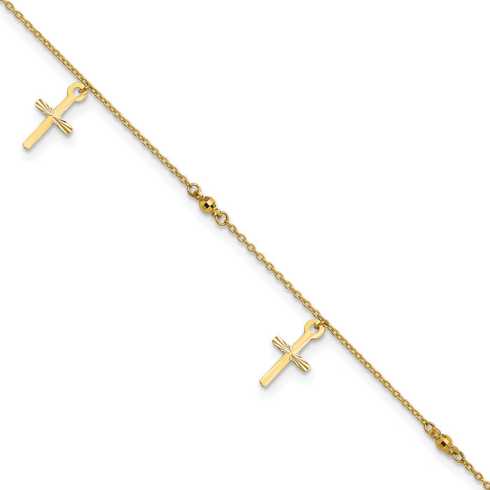 10K Solid Yellow Gold Holy Cross Anklet Religious Summer Beach Foot Ankle Bracelet