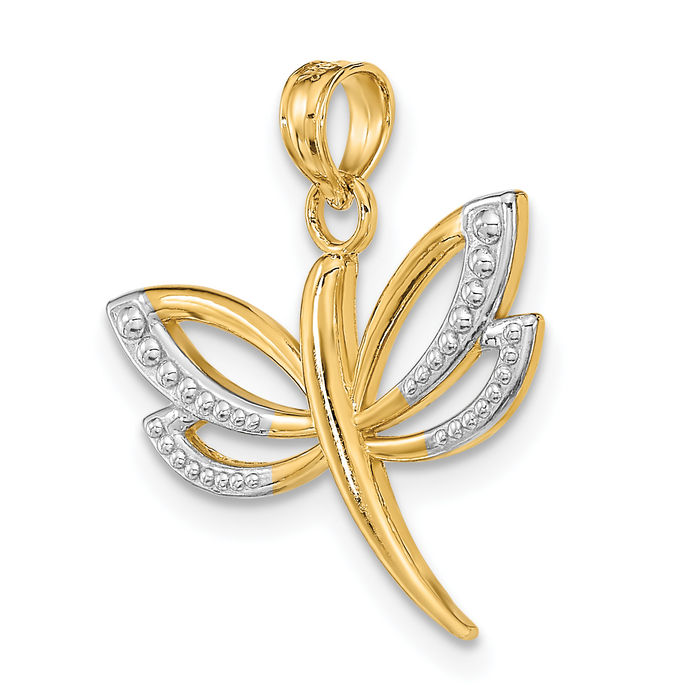 10K Solid Yellow Gold Dragonfly Necklace Chain Pendant Charm