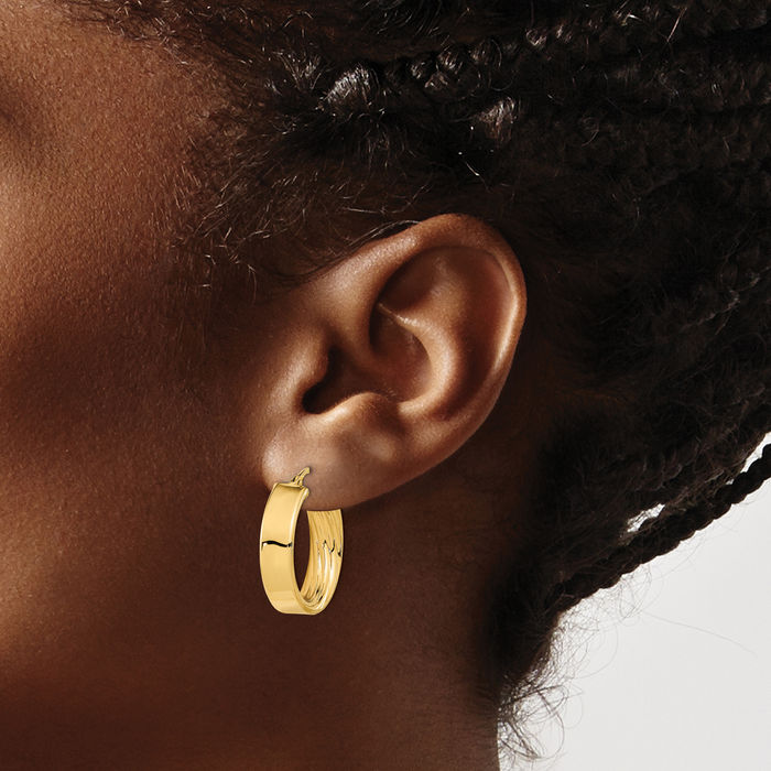 10K Solid Yellow Gold Round Medium Hoop Earrings