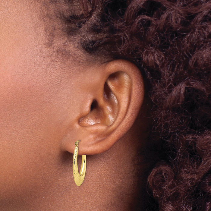 10K Solid Yellow Gold Oval Medium Hoop Earrings