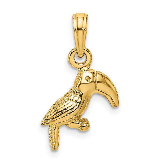 10K Solid Yellow Gold Toucan Bird Necklace Chain Pendant Charm