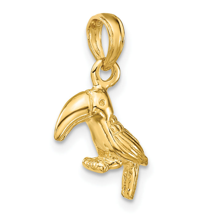 10K Solid Yellow Gold Toucan Bird Necklace Chain Pendant Charm