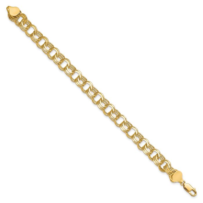 10K Solid Yellow Gold Triple Link Chain Charm Bracelet