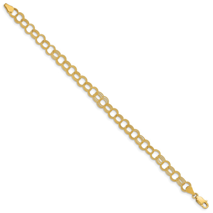 10K Solid Yellow Gold Triple Link Chain Charm Bracelet