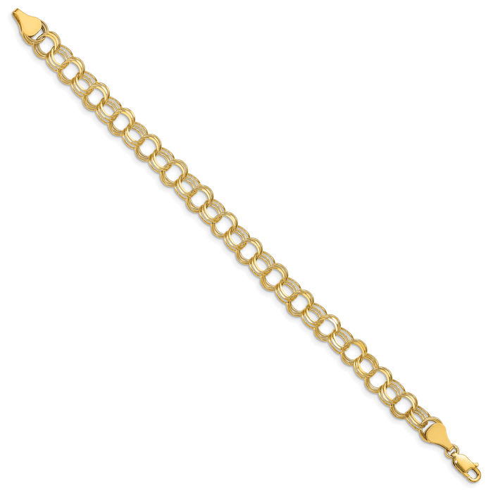 10K Solid Yellow Gold Triple Link Chain Charm Bracelet