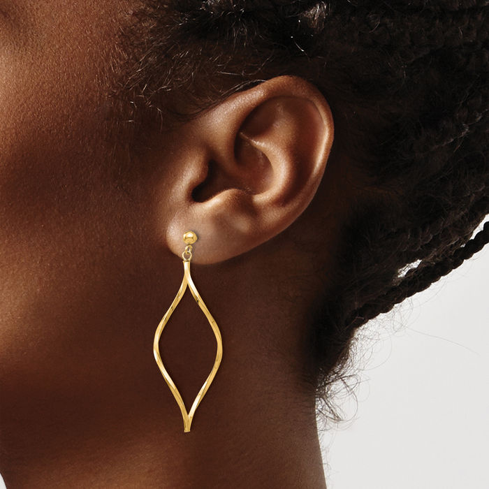 10K Solid Yellow Gold Twisted Post Drop Dangle Earrings