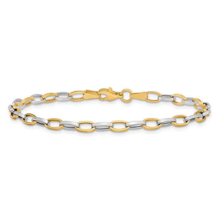 10K Solid Two Tone Gold Link Chain Bracelet - Picture 10 of 12