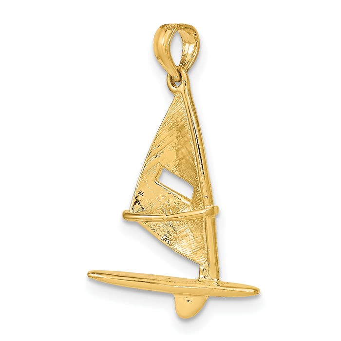 10K Solid Yellow Gold Windsail Surfing Board Necklace Chain Pendant Charm