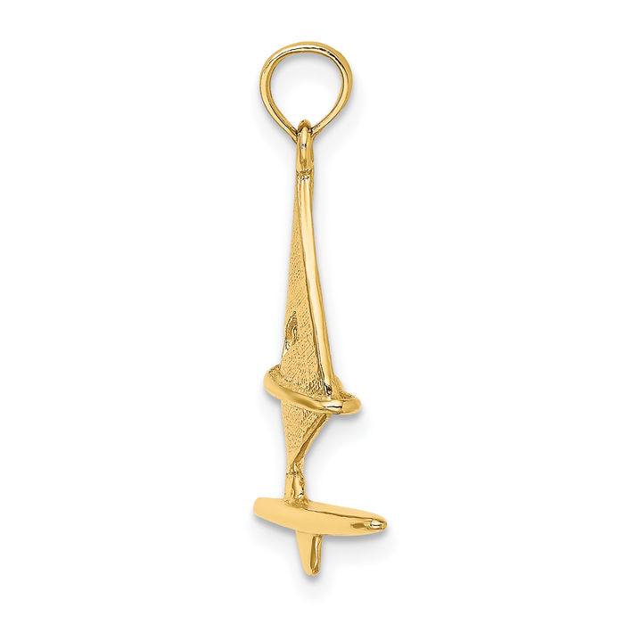 10K Solid Yellow Gold Windsail Surfing Board Necklace Chain Pendant Charm