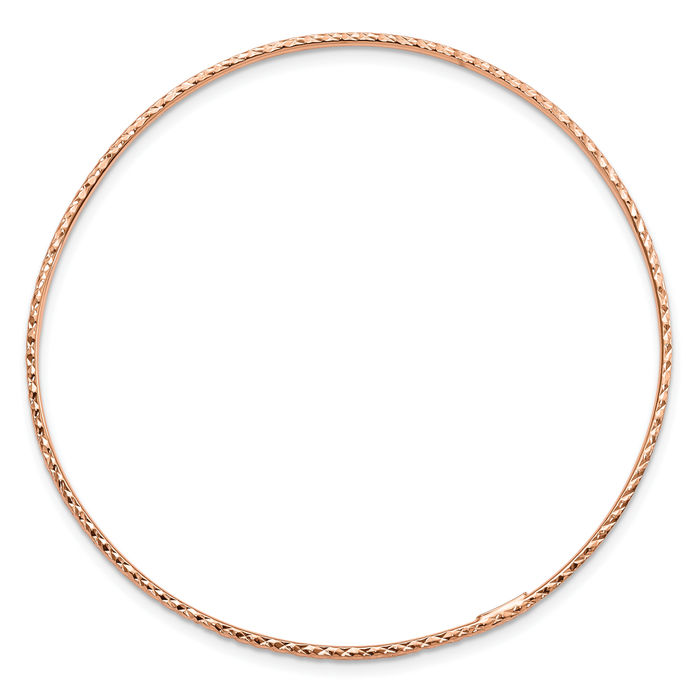 14K Solid 1.5mm Rose Pink Gold Slip On Bangle Bracelet