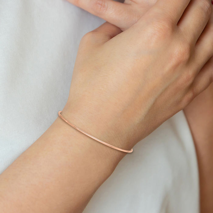 14K Solid 1.5mm Rose Pink Gold Slip On Bangle Bracelet