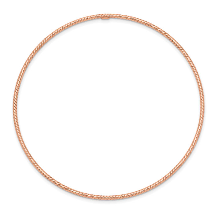 14K Solid 1.5mm Rose Pink Gold Slip On Bangle Bracelet