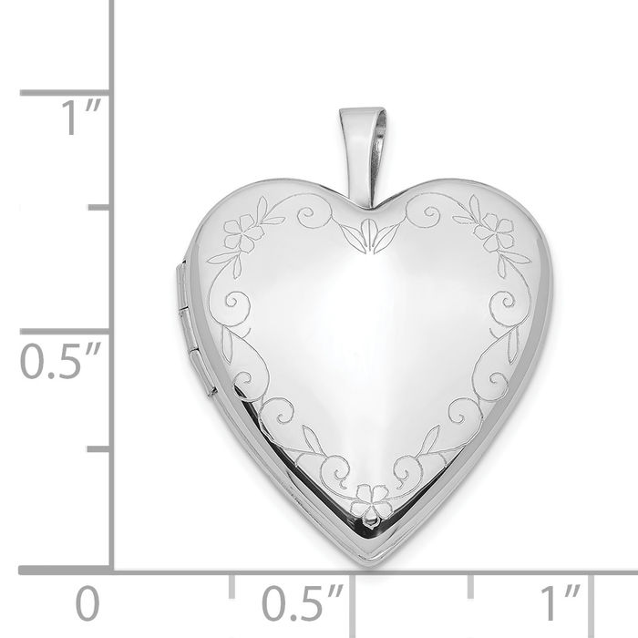 14K Solid White Gold Flower Vine Heart Locket Necklace Chain Pendant Charm