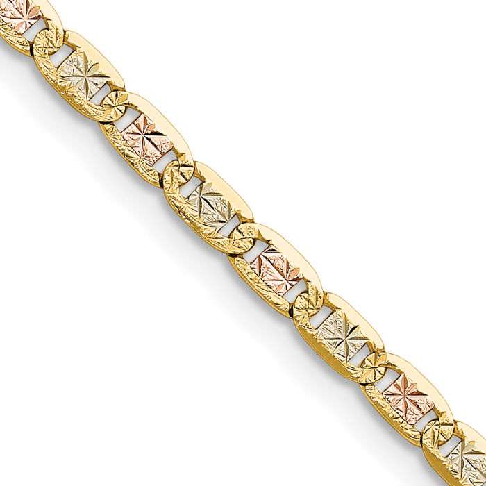 14K Solid 3.2mm Tri Color Pink White Yellow Gold Valentino Chain Necklace