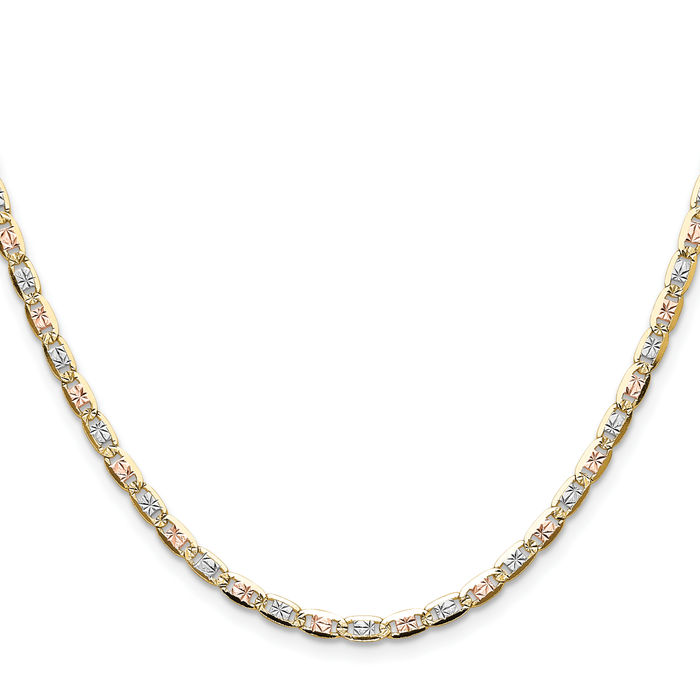 14K Solid 3.2mm Tri Color Pink White Yellow Gold Valentino Chain Necklace