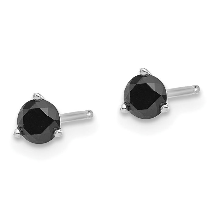 14K Solid White Gold Black Diamond Stud Earrings