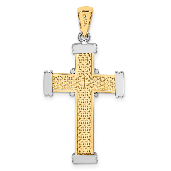 14K Solid Two Tone Gold Holy Cross Necklace Religious Chain Pendant Jesus Christ Charm