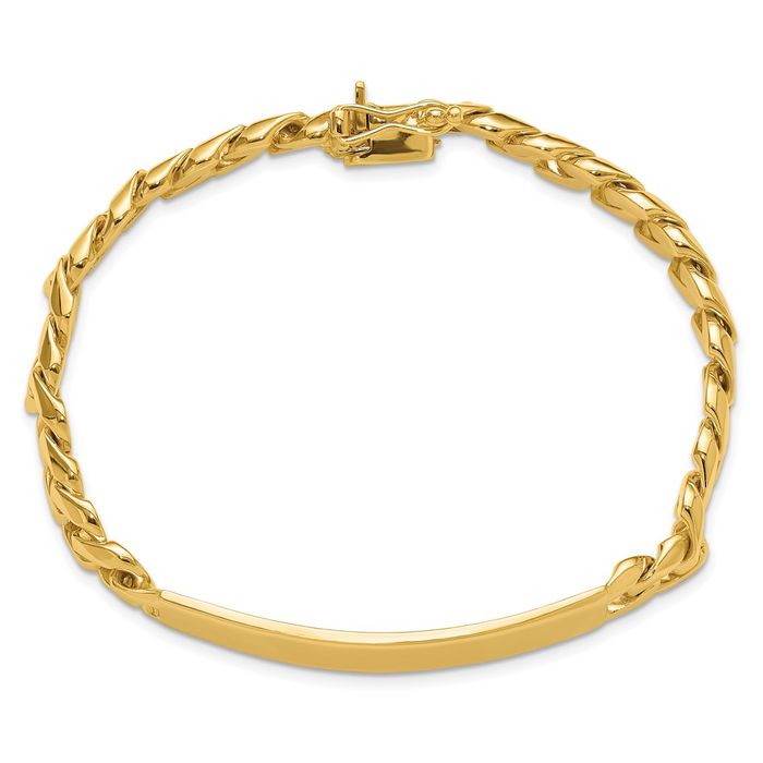 14K Solid Curb Link Name Bar Identification ID Bracelet