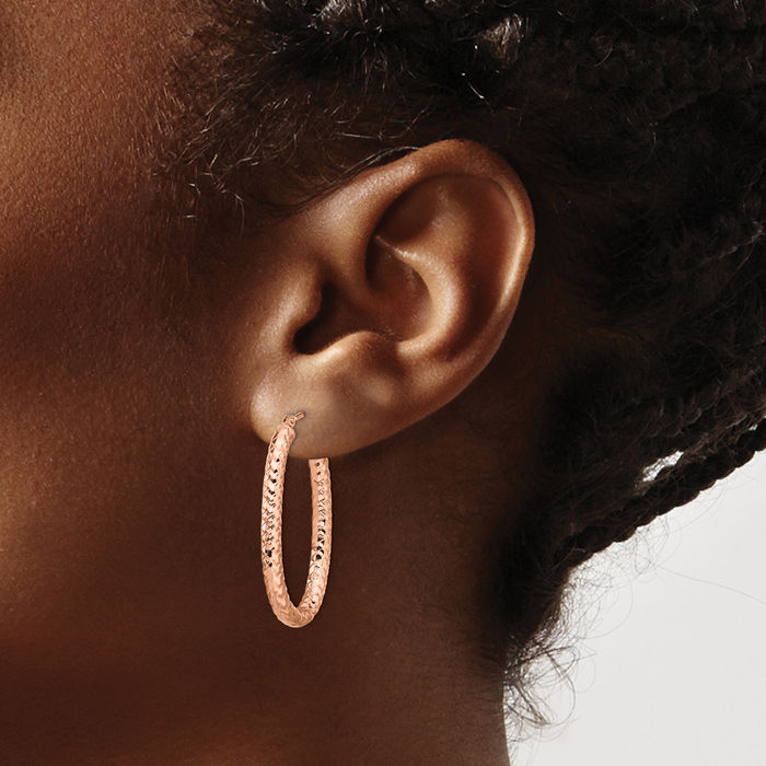 14K Solid Rose Pink Gold Oval Medium Hoop Earrings