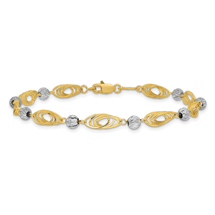 14K Solid Two Tone Gold Oval Link Beads Chain Bracelet | eBay
