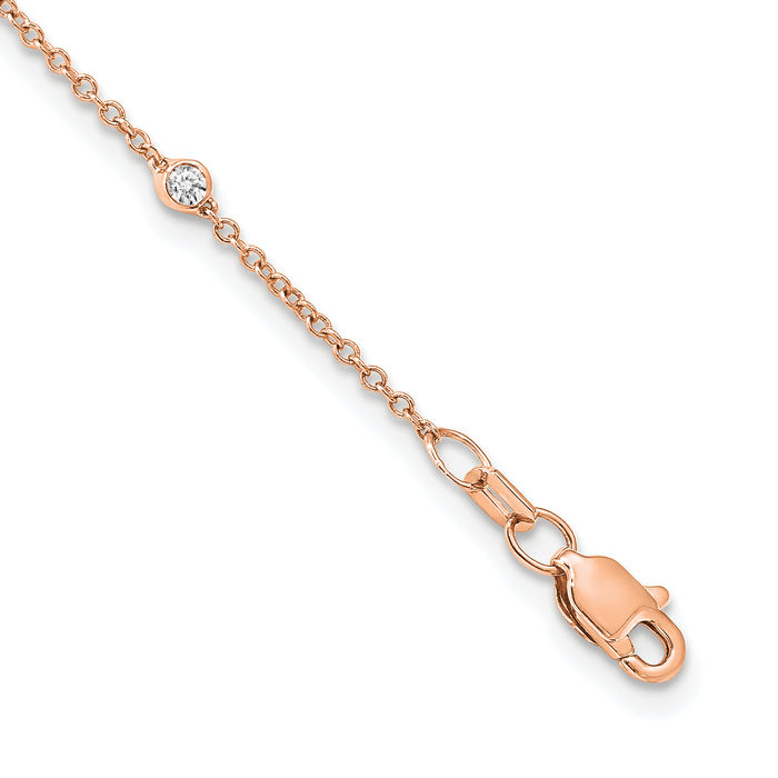 14K Solid Rose Pink Gold Lab Diamond 16 Station Necklace Chain