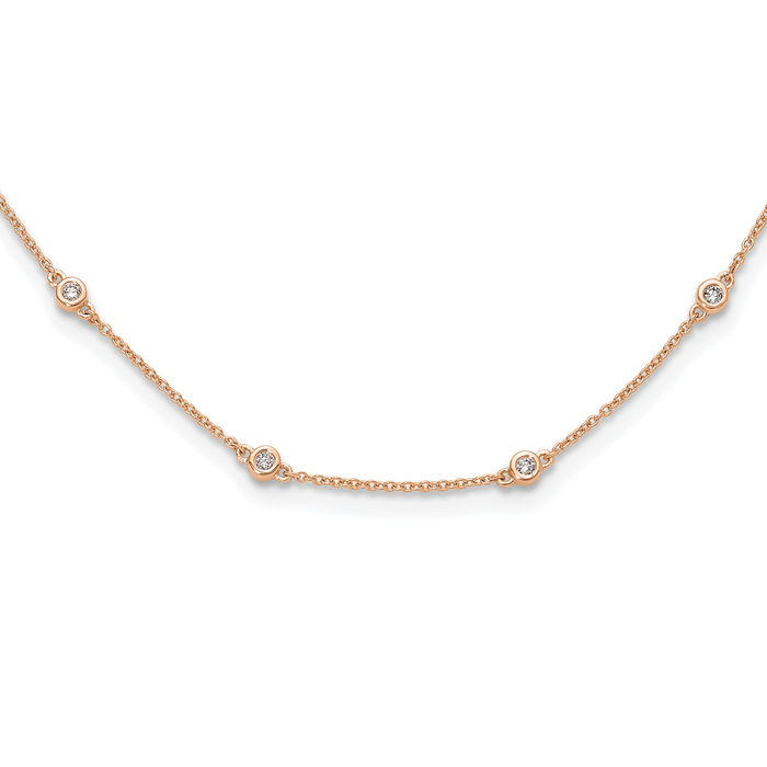 14K Solid Rose Pink Gold Lab Diamond 16 Station Necklace Chain