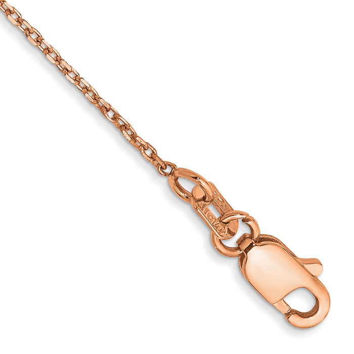 14K Solid Rose Pink Gold 1.10mm Cable Rolo Link Chain Anklet Summer Beach Foot Ankle Bracelet