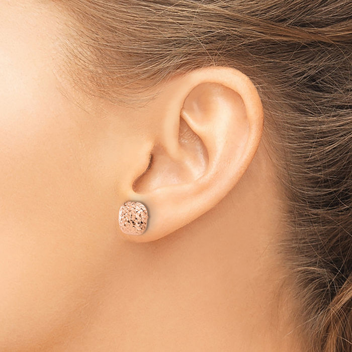 14K Solid Rose Pink Gold 10mm Square Stud Earrings