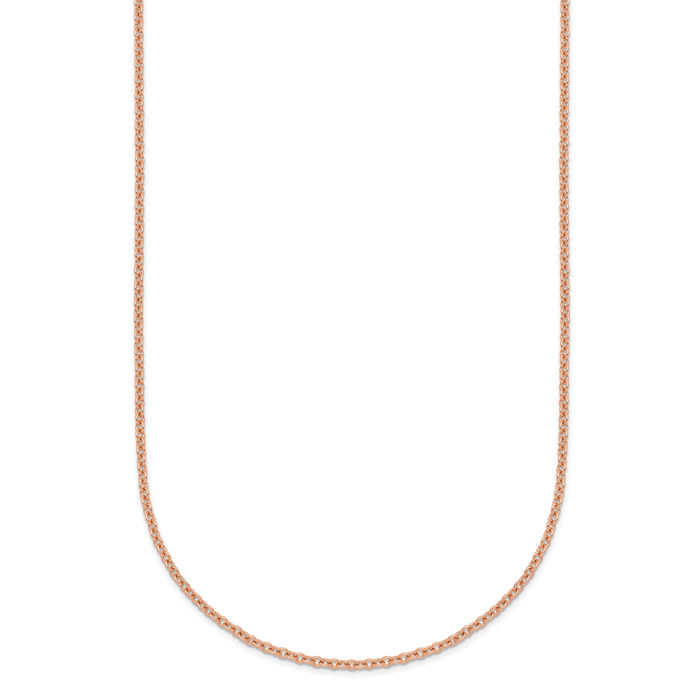 14K Solid Rose Pink Gold 1.5mm Cable Rolo Link Chain Belcher Necklace