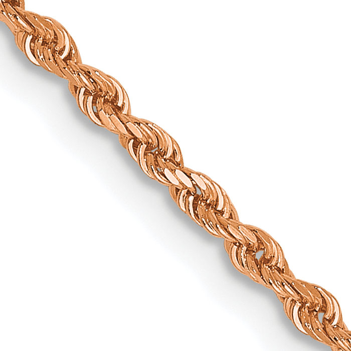 14K Solid Rose Pink Gold 1.5mm Rope Chain Twisted Link Necklace