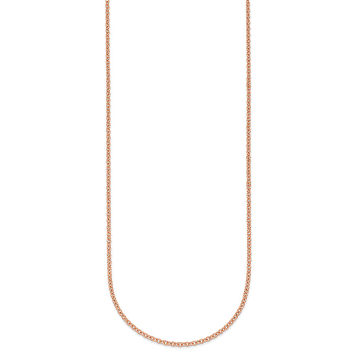 14K Solid Rose Pink Gold 2mm Cable Rolo Link Chain Belcher Necklace