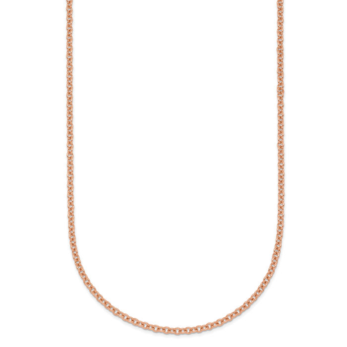 14K Solid Rose Pink Gold 2mm Cable Rolo Link Chain Belcher Necklace