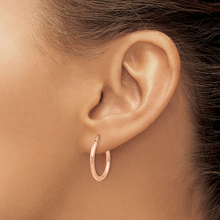 14K Solid Rose Pink Gold Medium Hoop Earrings