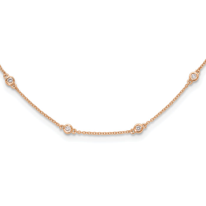 14K Solid Rose Pink Gold Lab Diamond 16 Station Necklace Chain