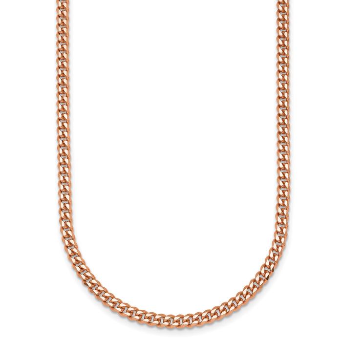 14K Solid Rose Pink Gold 3.4mm Curb Link Chain Necklace