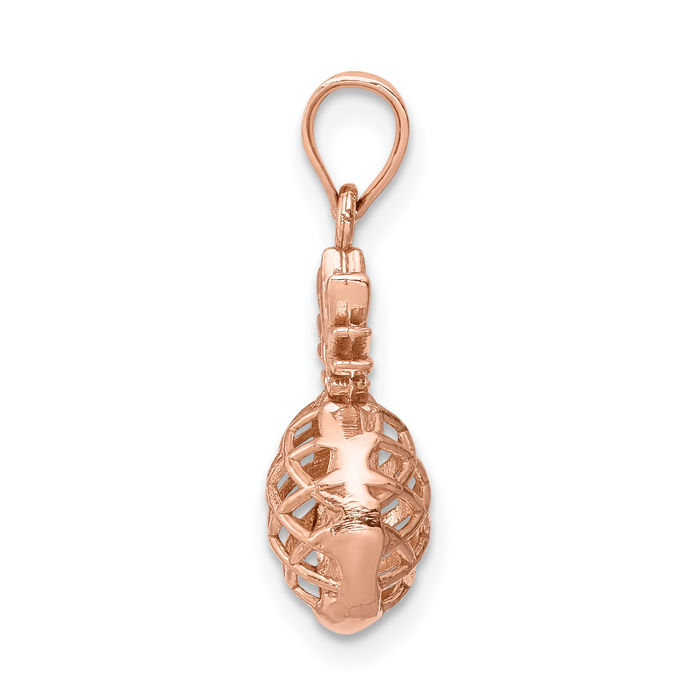 14K Solid Rose Pink Gold Hawaiian Pineapple Necklace Tropical Fruit Pendant Summer Beach Charm