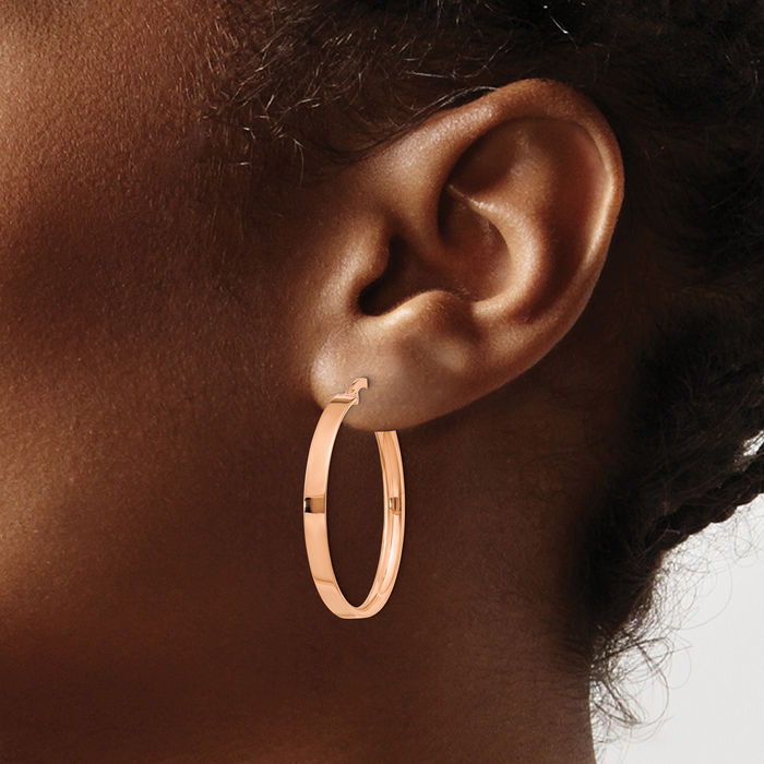 14K Solid Rose Pink Gold 3mm Round Medium Hoop Earrings