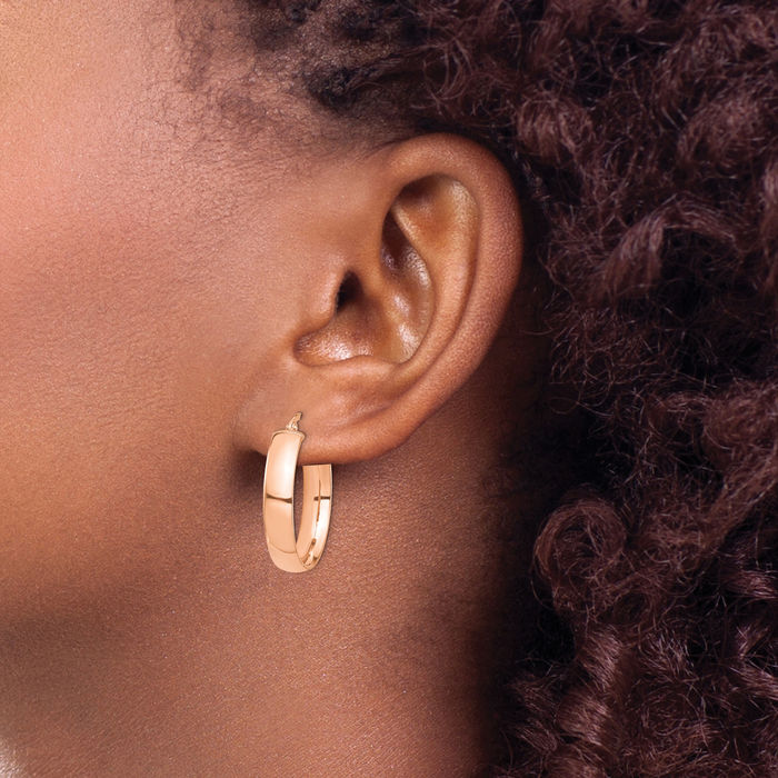 14K Solid Rose Pink Gold 5mm Round Hoop Earrings