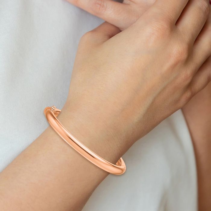 14K Solid Rose Pink Gold 6.3mm Bangle Bracelet