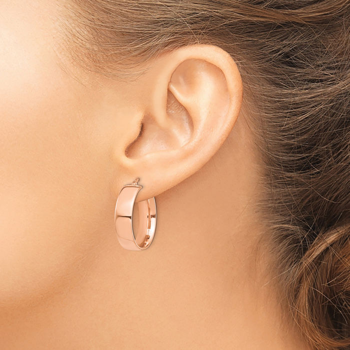 14K Solid Rose Pink Gold 7mm Round Medium Hoop Earrings