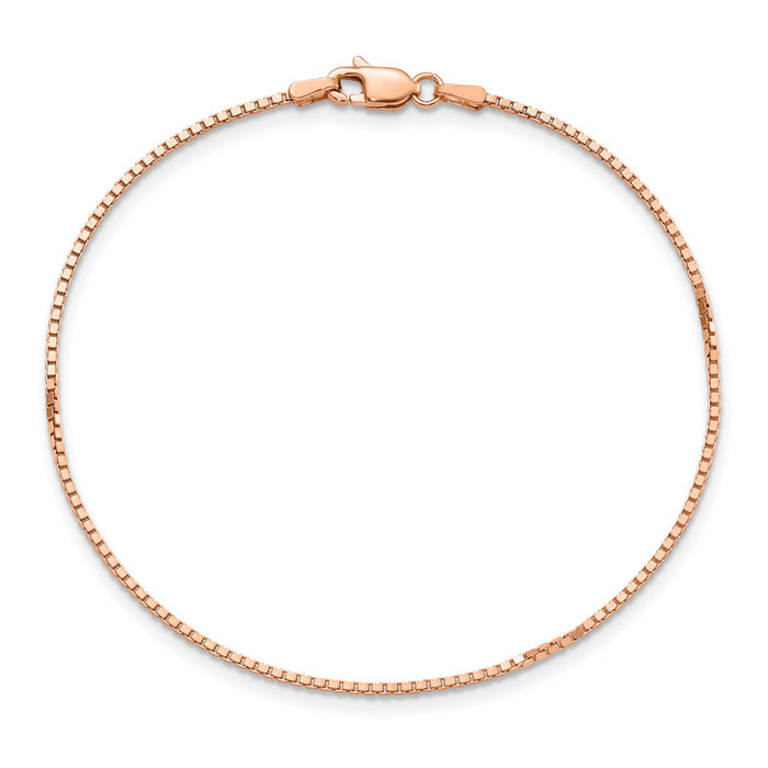 14K Solid Rose Pink Gold 1.10mm Box Link Chain Bracelet