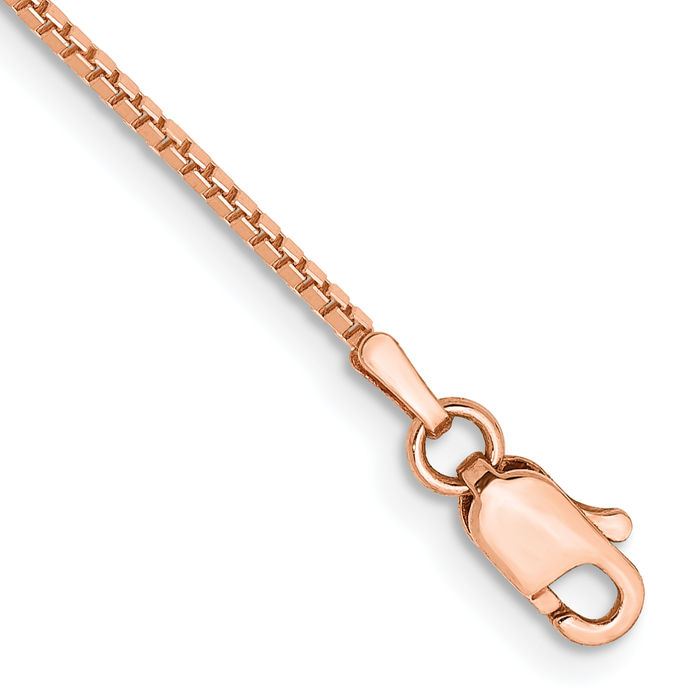 14K Solid Rose Pink Gold 1mm Box Link Chain Bracelet